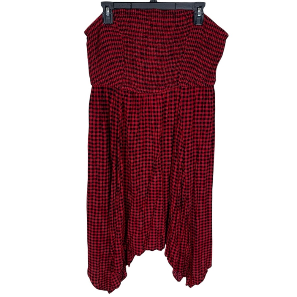 LAST CHANCE! Torrid Red Black Gingham Handkerchief Hem Smocked Dress 2X Straps
